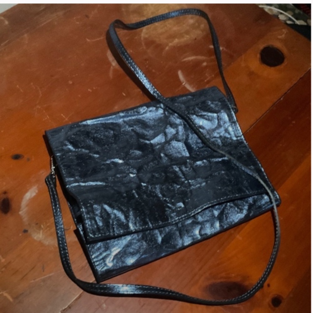 Italian made Zilla handbag 100% calf leather Metallic Blue - Picture 2 of 15